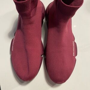 Balenciaga Burgundy Knit Sneakers